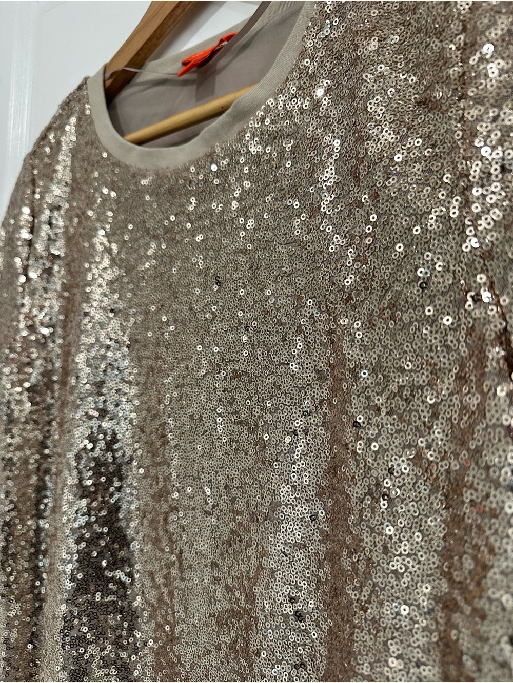 Joe Fresh Champagne Sequin Mini Shift Tee Shirt Dress Women’s Size Small - Picture 5 of 9